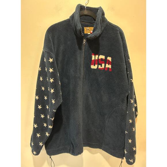 Vintage Bear Ridge Outfitters America fleece size L blue patriotic stars stripes - Picture 1 of 10